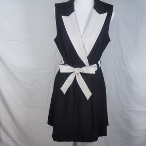 Calvin Klein Elegant Black and White Sleeveless Wrap Dress